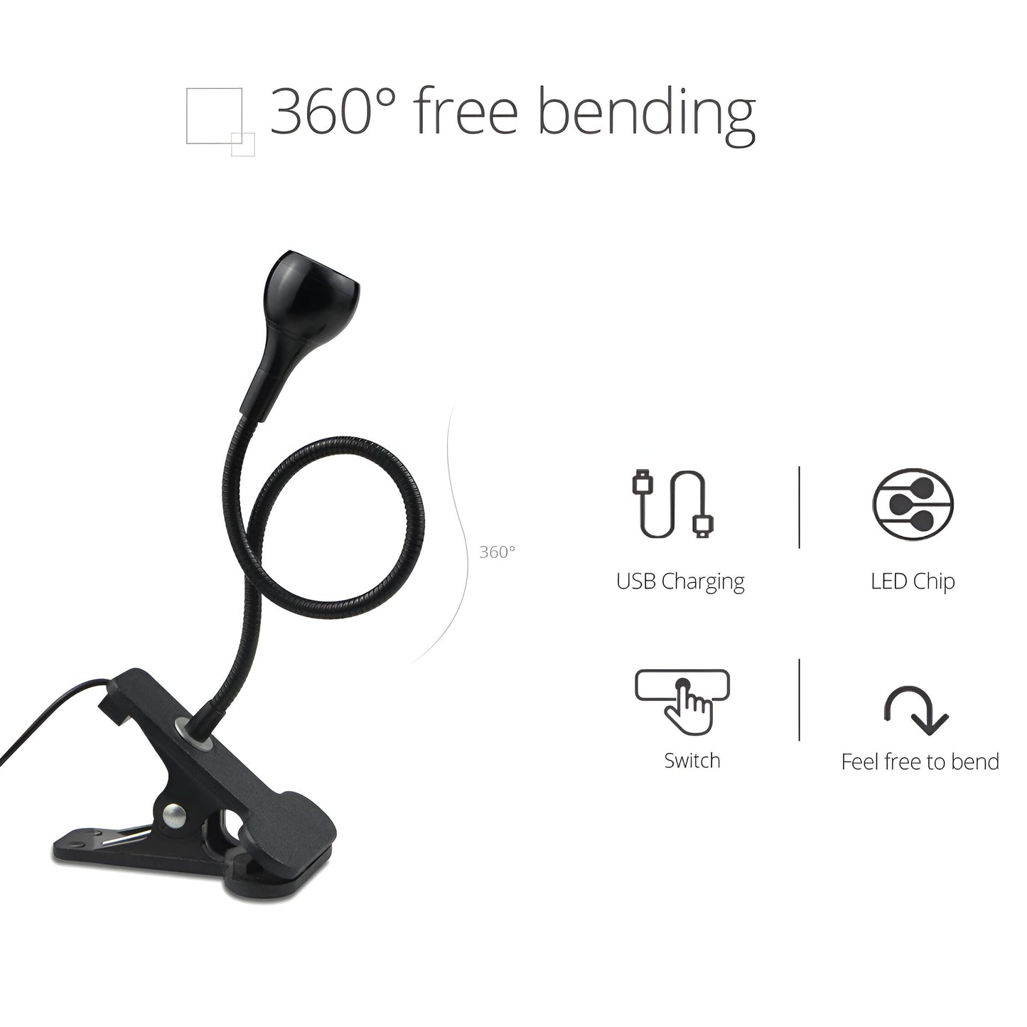 Lampa biurkowa LED z klipsem USB regulowana 360°