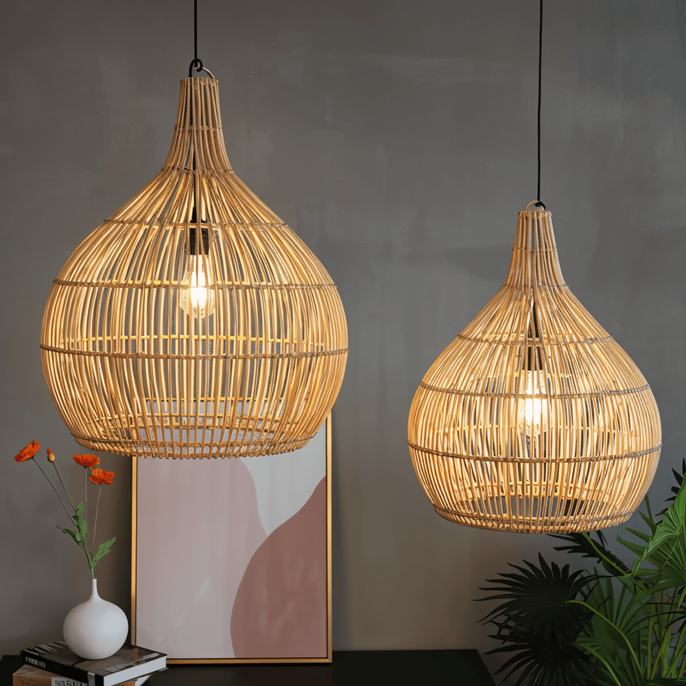 Lampa wisząca z rattanu do salonu boho naturalna