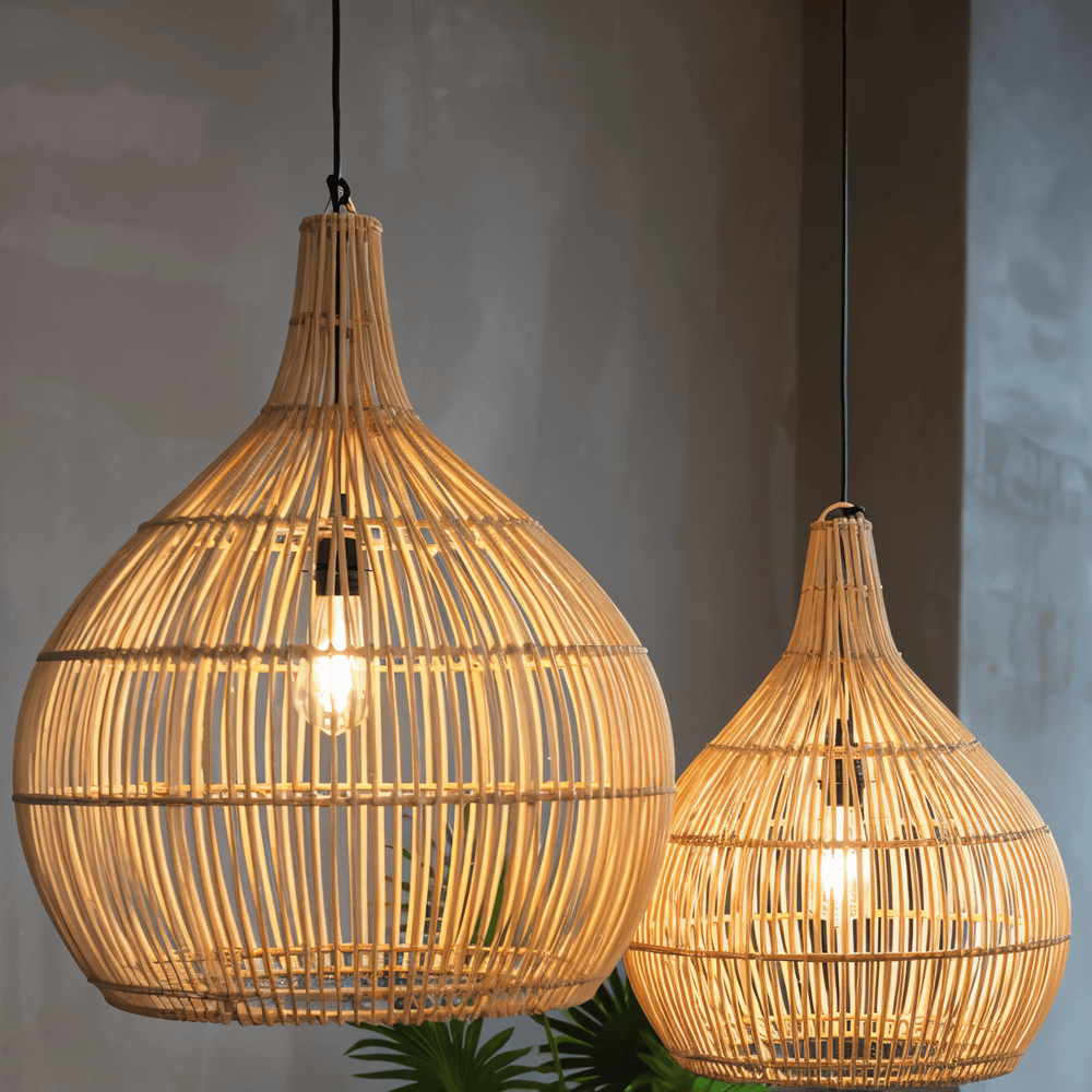 Lampa wisząca z rattanu do salonu boho naturalna