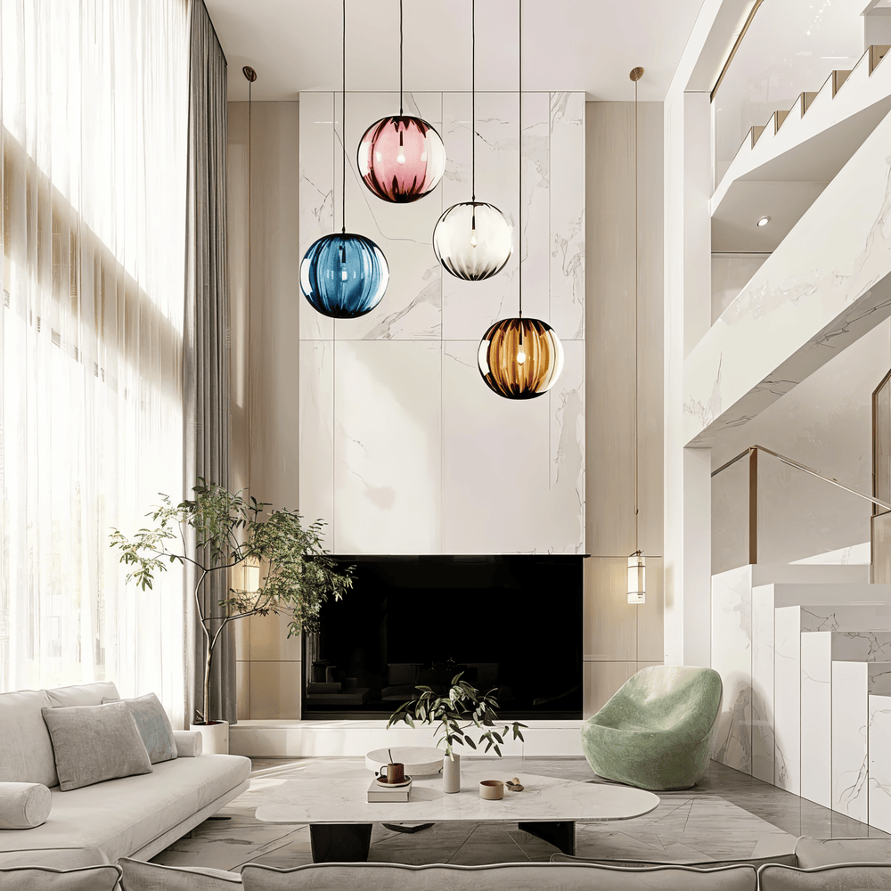 Lampa wisząca z kolorowymi szklanymi kulami