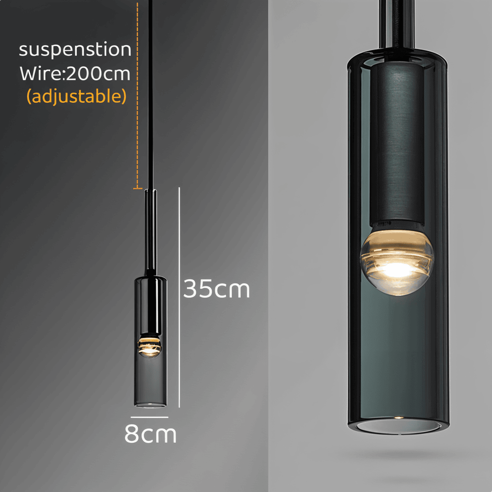 Lampa wisząca szklana dymiona E27 cylindryczna