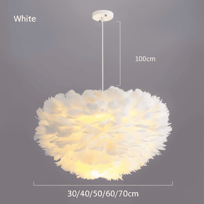 Lampa wisząca z piór ręcznie wykonana do sypialni