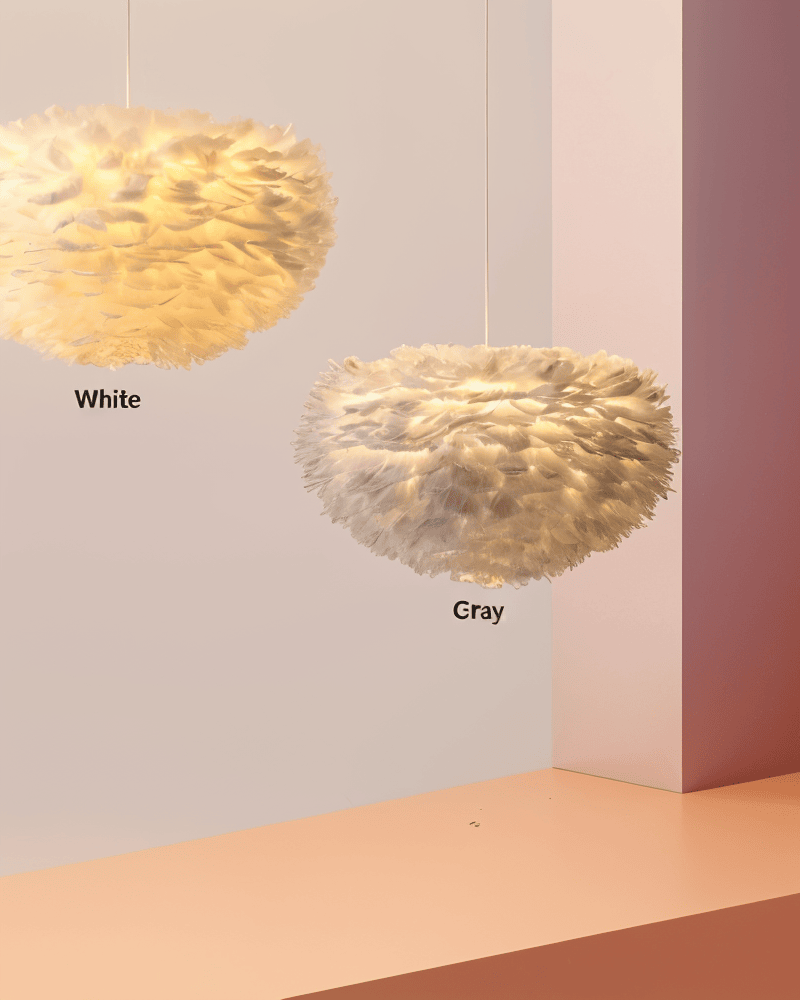 Lampa wisząca z piór ręcznie wykonana do sypialni