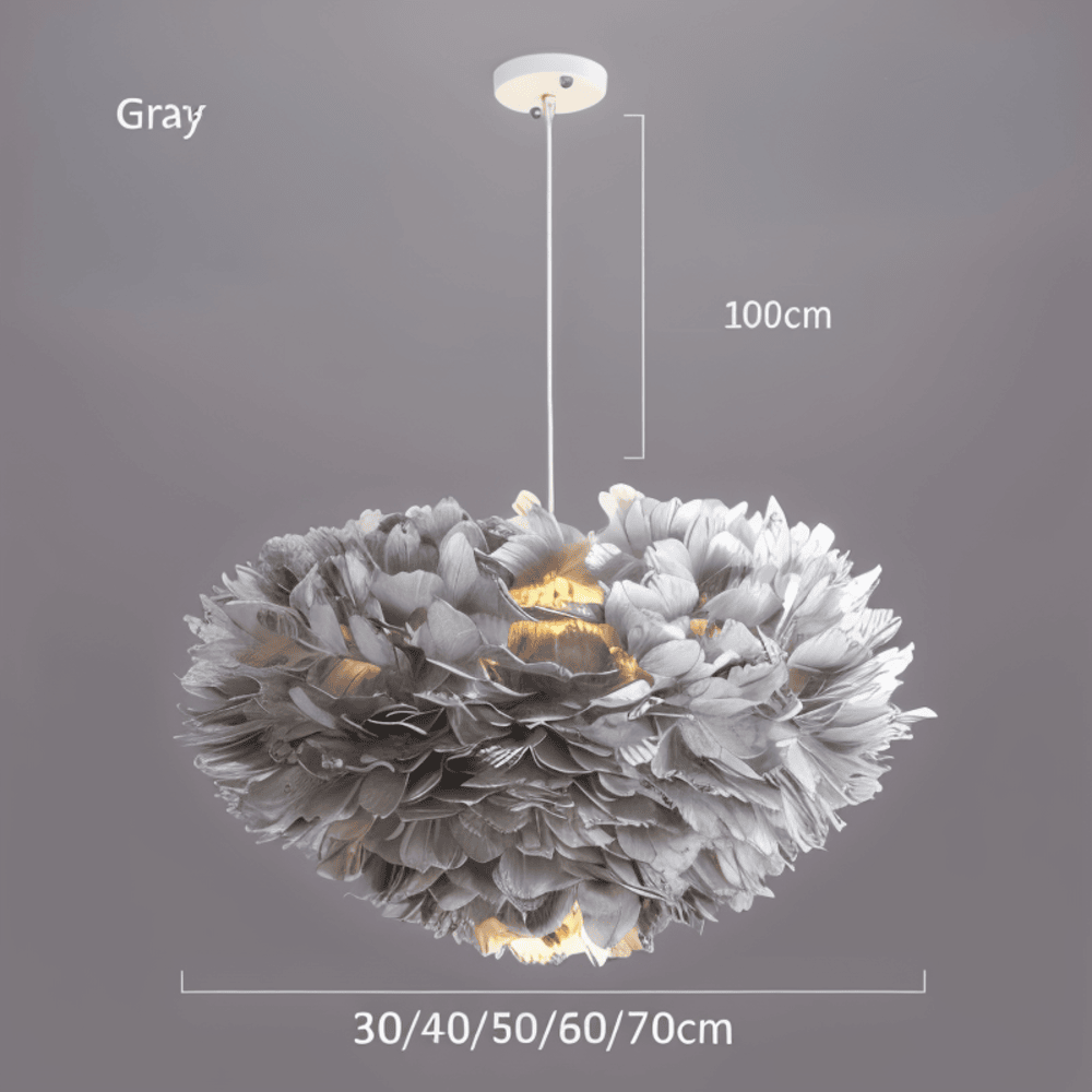 Lampa wisząca z piór ręcznie wykonana do sypialni