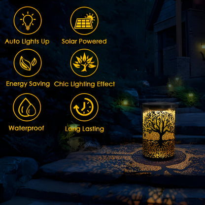 Solarna lampa ogrodowa LED z dekoracyjnym wzorem drzewa