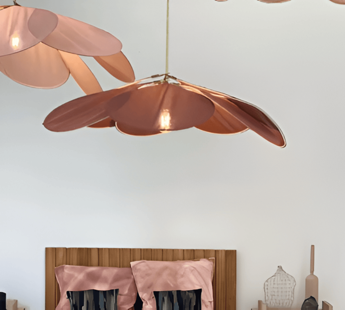 Lampa wisząca vintage z kwiatowym kloszem z tkaniny