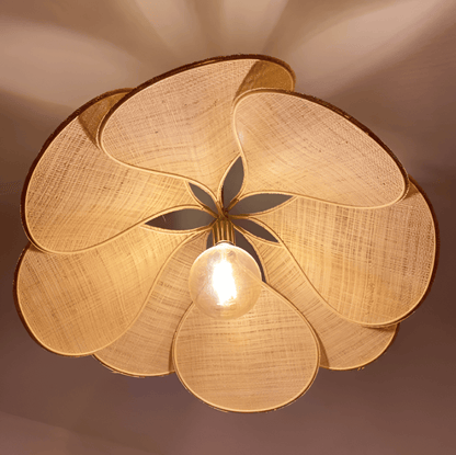 Lampa wisząca vintage z kwiatowym kloszem z tkaniny