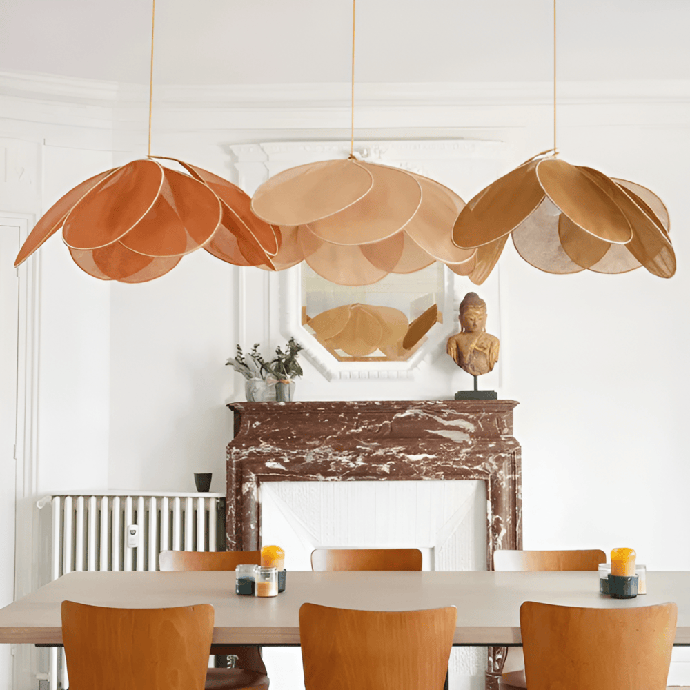 Lampa wisząca vintage z kwiatowym kloszem z tkaniny