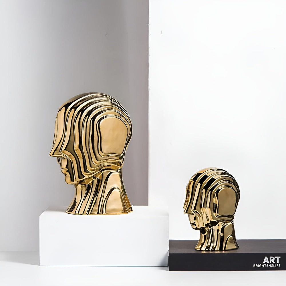 Geometryczna ceramiczna figurka dekoracyjna ze złotymi detalami