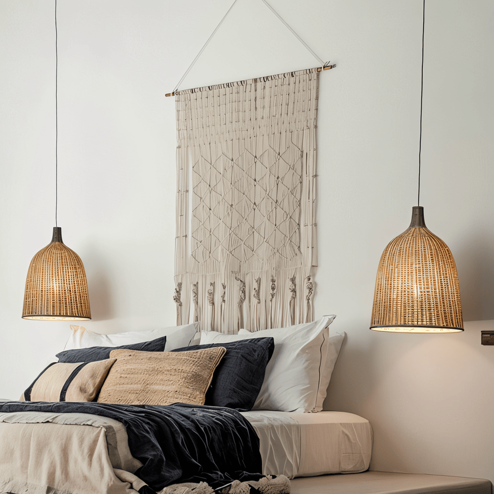 Lampa wisząca rattanowa kopułowa boho do salonu