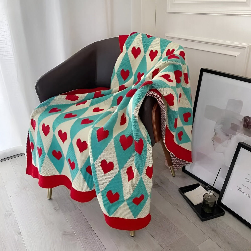 Miękki koc fleece w serca romantyczny do sypialni