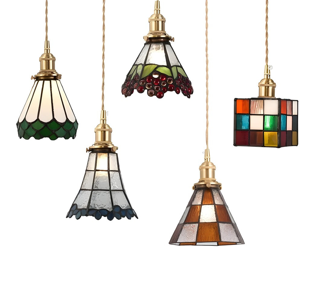 Lampa wisząca z miedzianego szkła retro