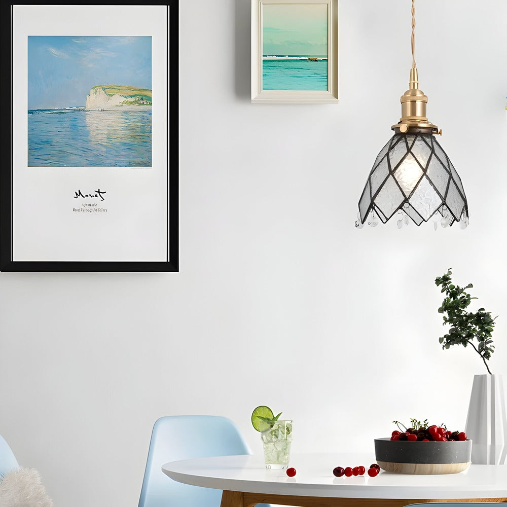 Lampa wisząca z miedzianego szkła retro