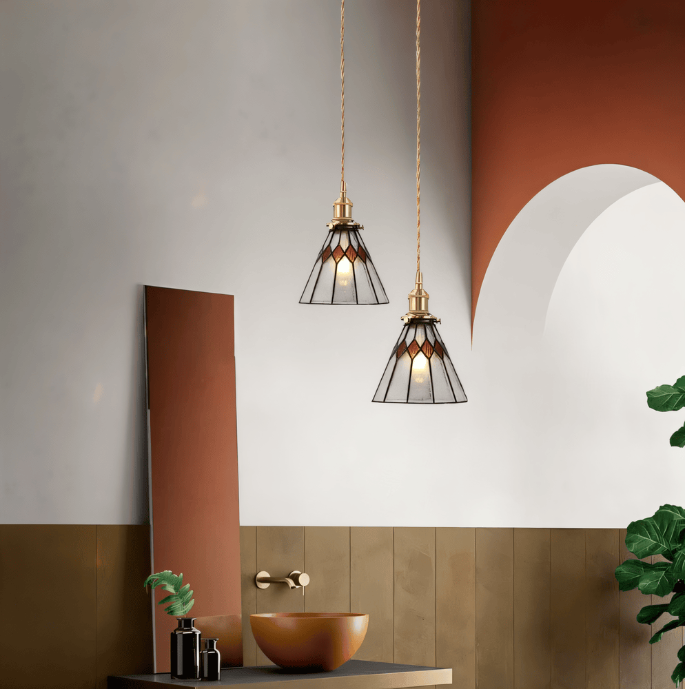 Lampa wisząca z miedzianego szkła retro