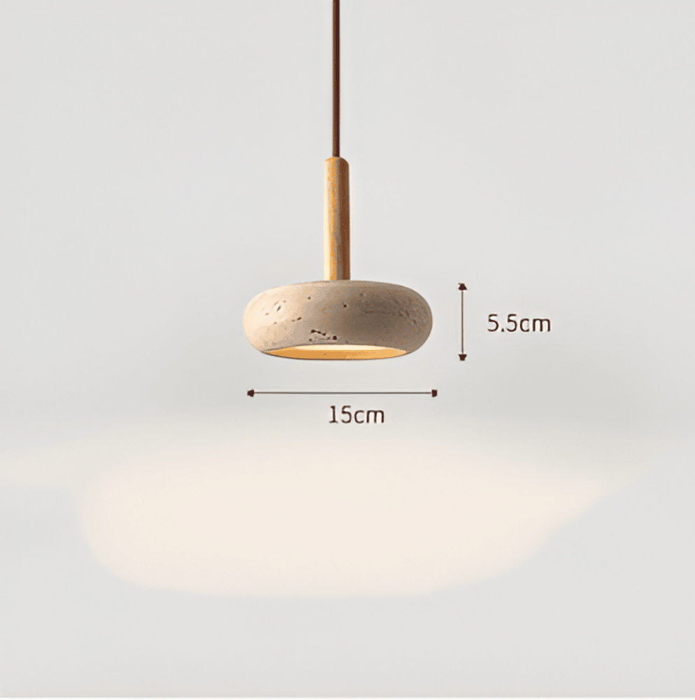 Lampa wisząca z trawertynu i drewna naturalna
