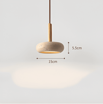 Lampa wisząca z trawertynu i drewna naturalna