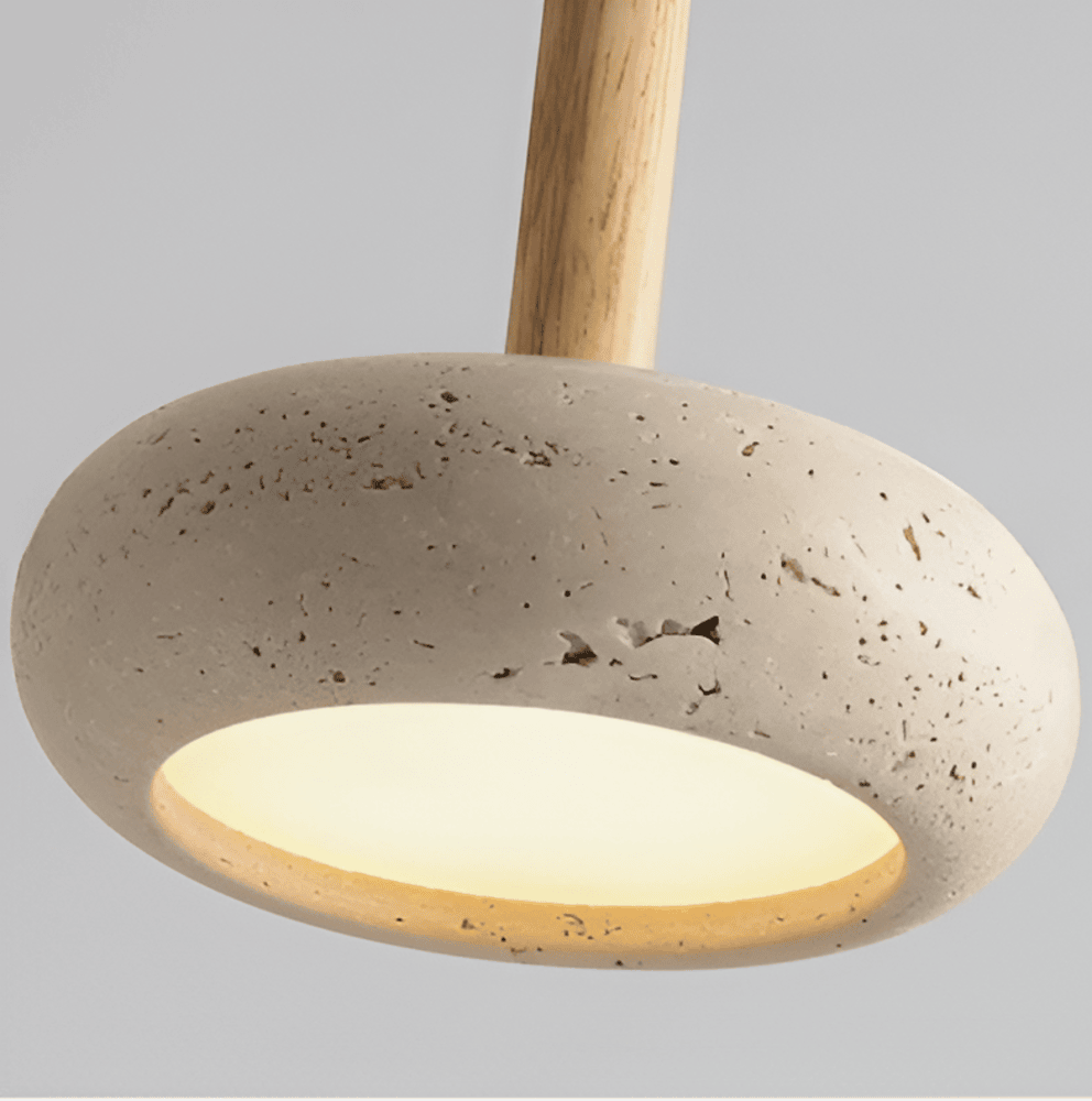 Lampa wisząca z trawertynu i drewna naturalna