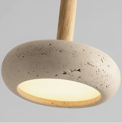 Lampa wisząca z trawertynu i drewna naturalna