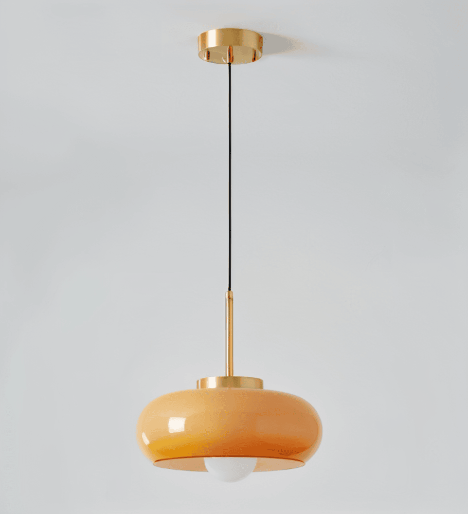 Lampa wisząca retro Bauhaus ze szkła i miedzi