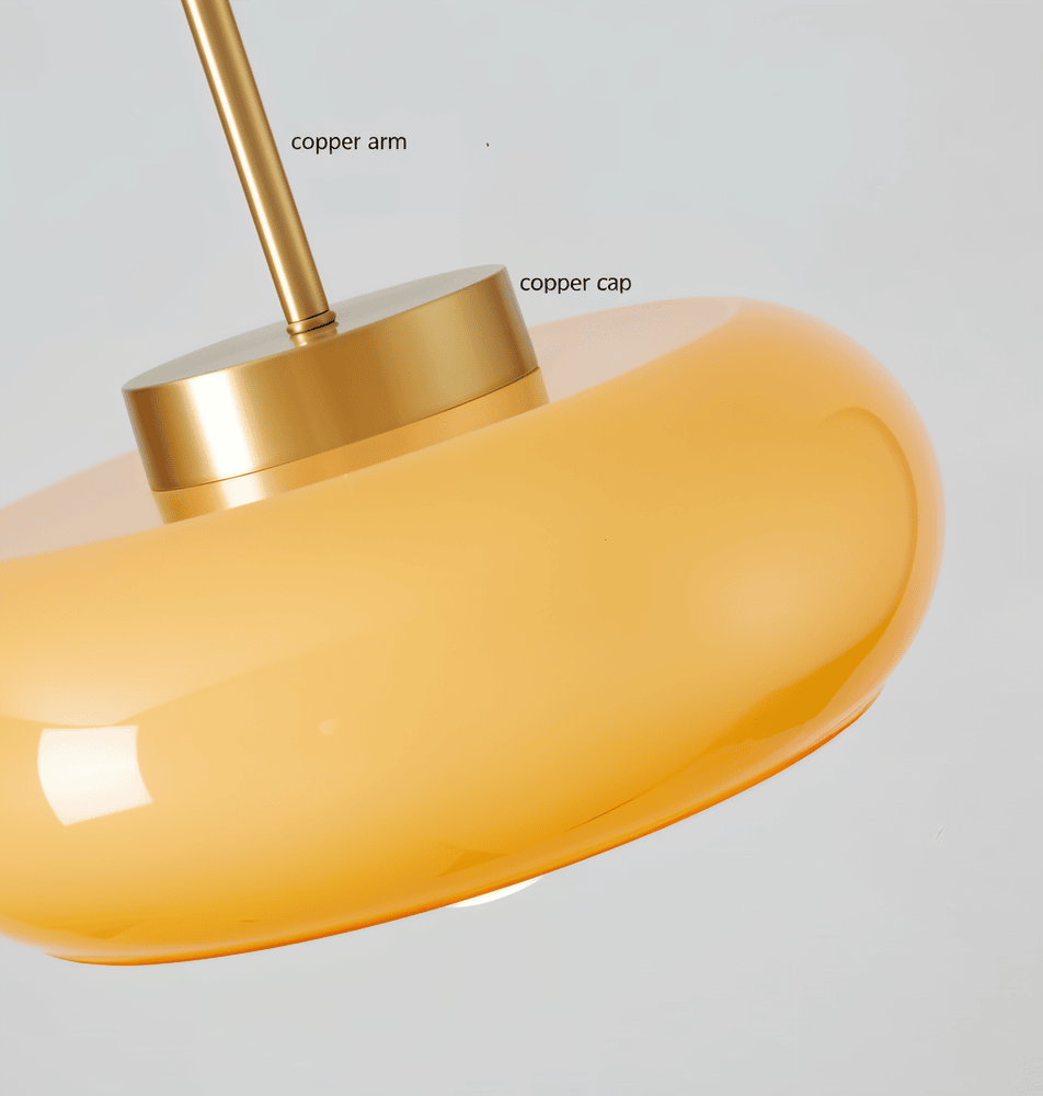 Lampa wisząca retro Bauhaus ze szkła i miedzi