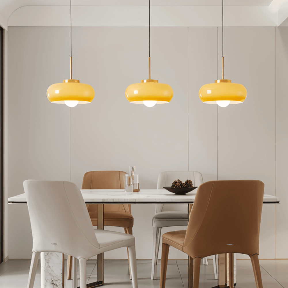 Lampa wisząca retro Bauhaus ze szkła i miedzi