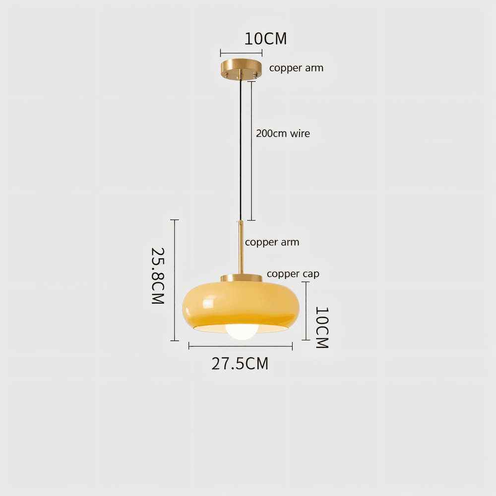 Lampa wisząca retro Bauhaus ze szkła i miedzi
