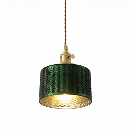 Zielona lampa wisząca ze szkła ryflowanego