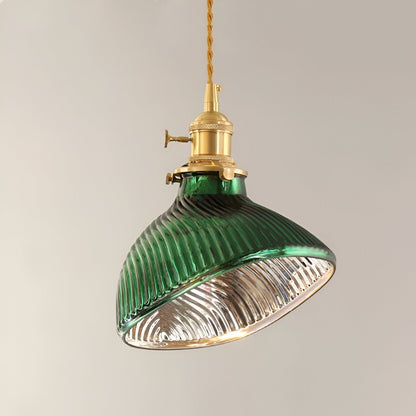 Zielona lampa wisząca ze szkła ryflowanego