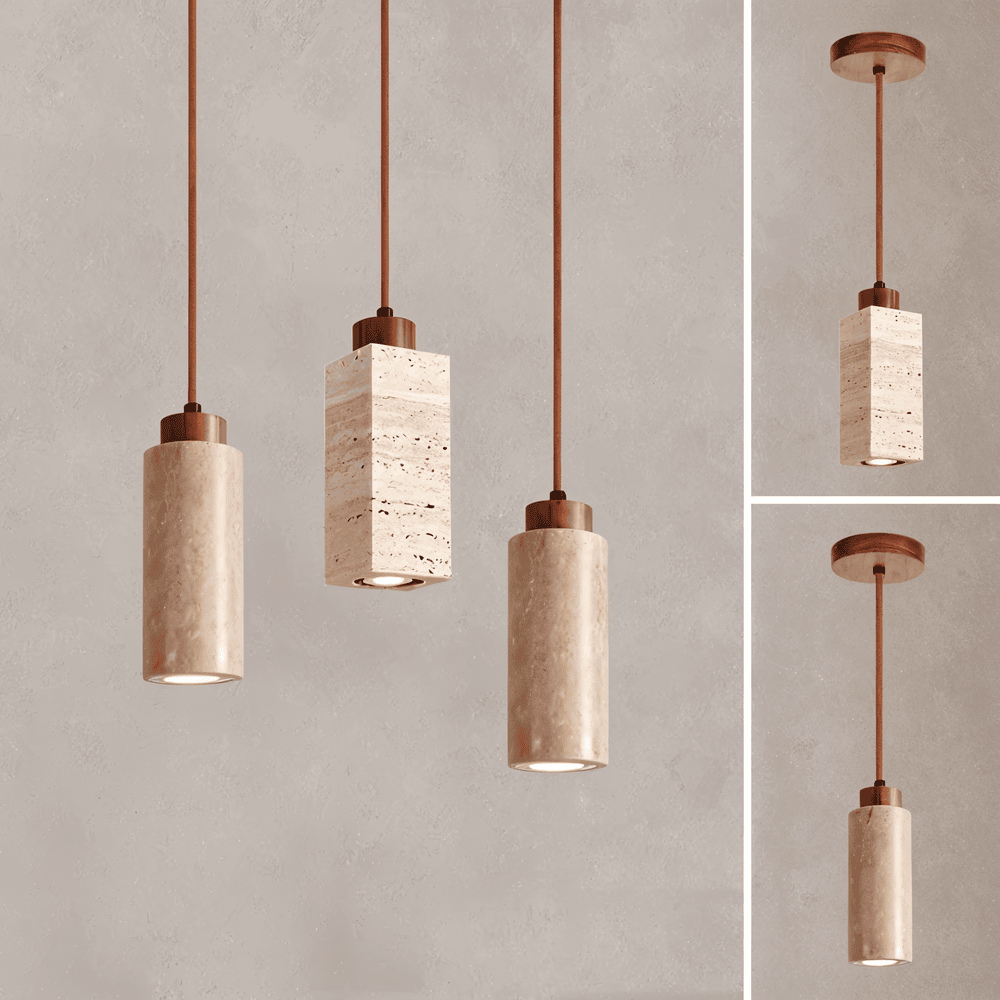 Marmurowa lampa wisząca cylindryczna z miedzią