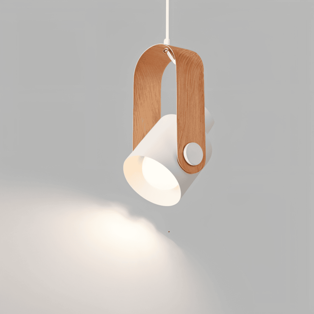 Lampa wisząca metalowa regulowana z detalem drewnianym