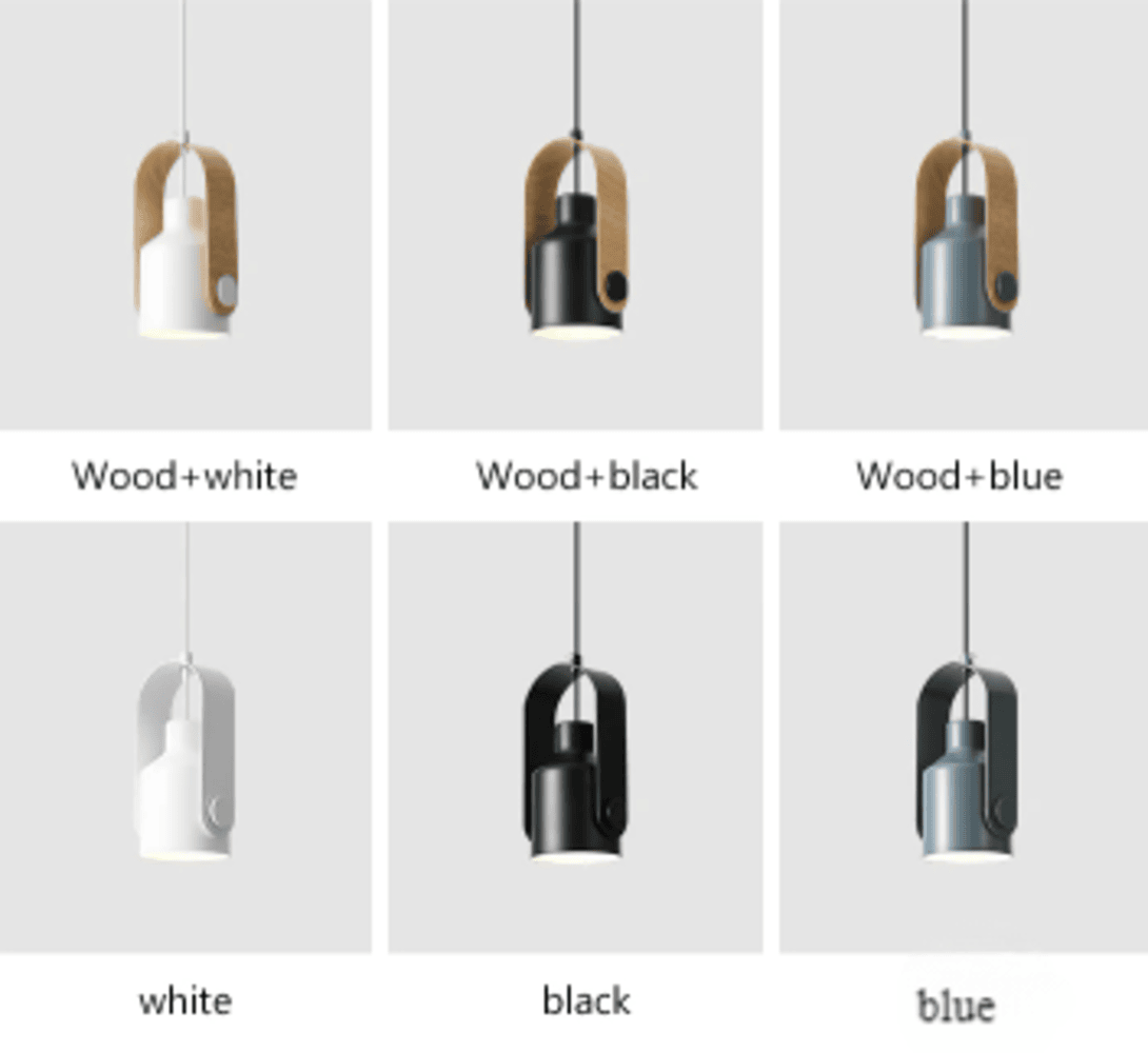 Lampa wisząca metalowa regulowana z detalem drewnianym
