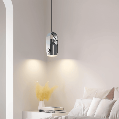 Lampa wisząca metalowa regulowana z detalem drewnianym