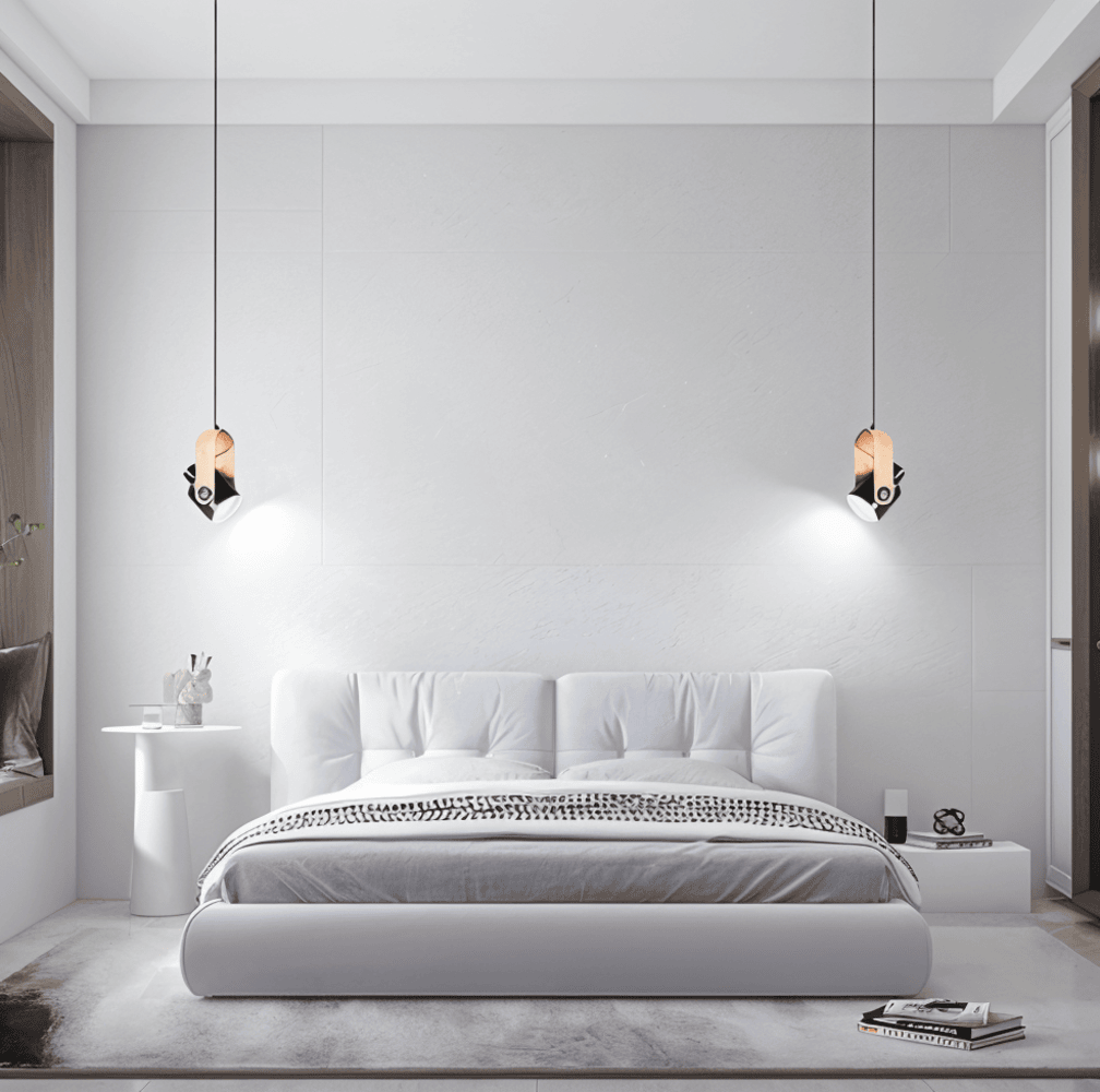 Lampa wisząca metalowa regulowana z detalem drewnianym