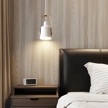 Lampa wisząca metalowa regulowana z detalem drewnianym