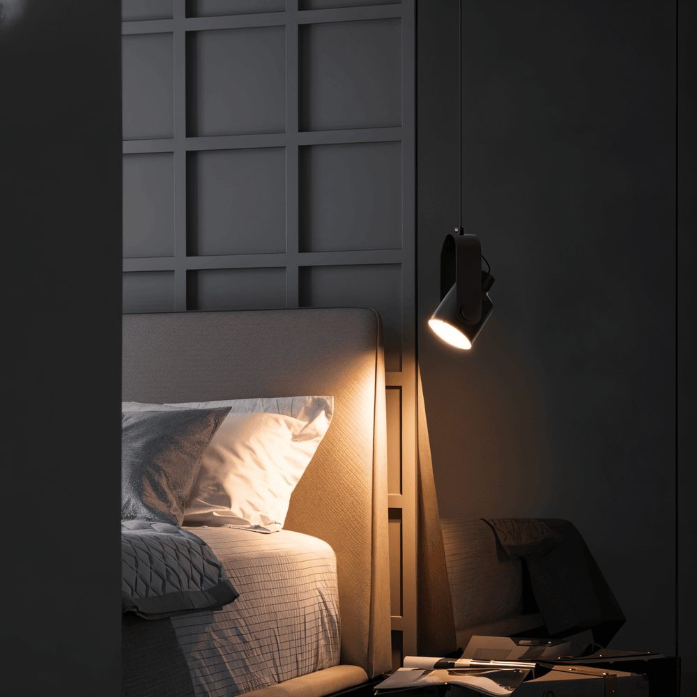 Lampa wisząca metalowa regulowana z detalem drewnianym