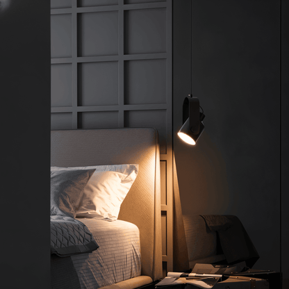 Lampa wisząca metalowa regulowana z detalem drewnianym