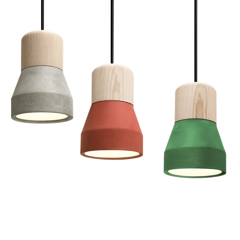 Lampa sufitowa z betonu i drewna do nowoczesnych wnętrz