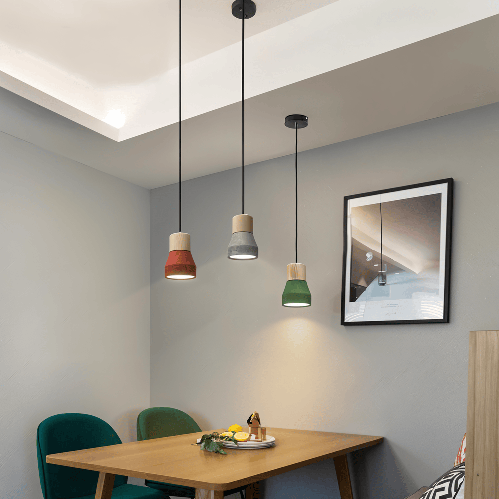 Lampa sufitowa z betonu i drewna do nowoczesnych wnętrz