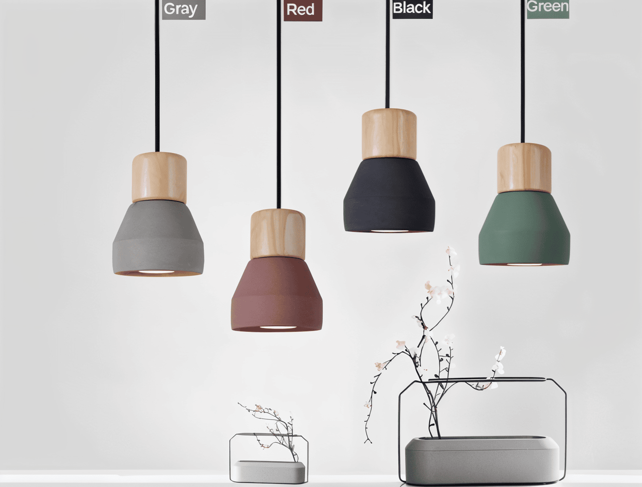 Lampa sufitowa z betonu i drewna do nowoczesnych wnętrz