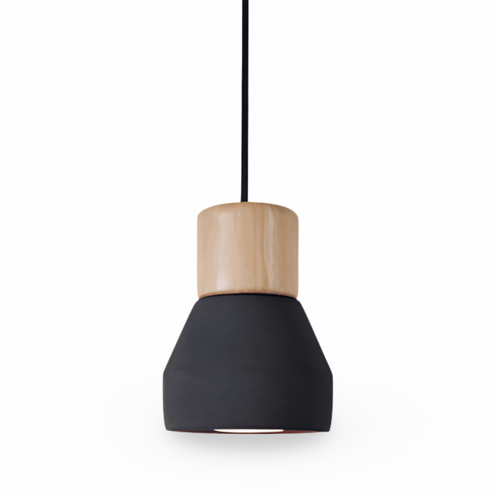 Lampa sufitowa z betonu i drewna do nowoczesnych wnętrz