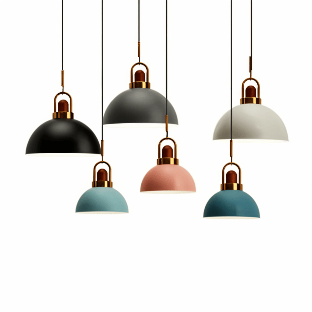 Lampa wisząca kopułowa metalowa z drewnem