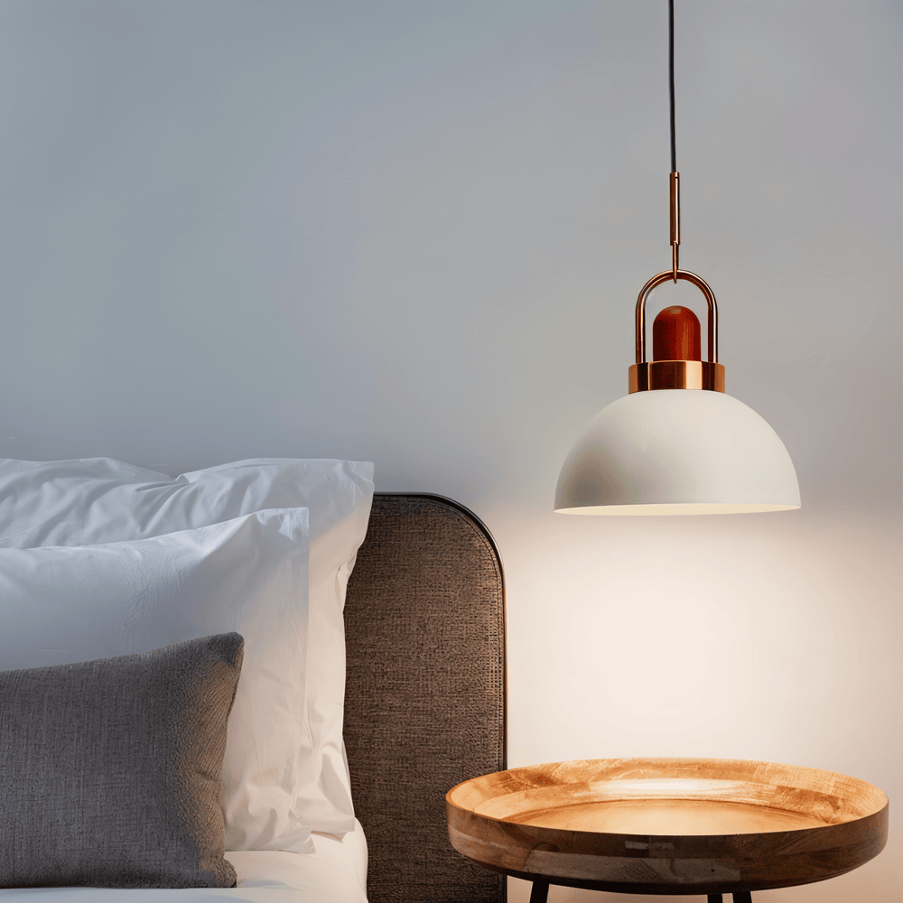 Lampa wisząca kopułowa metalowa z drewnem