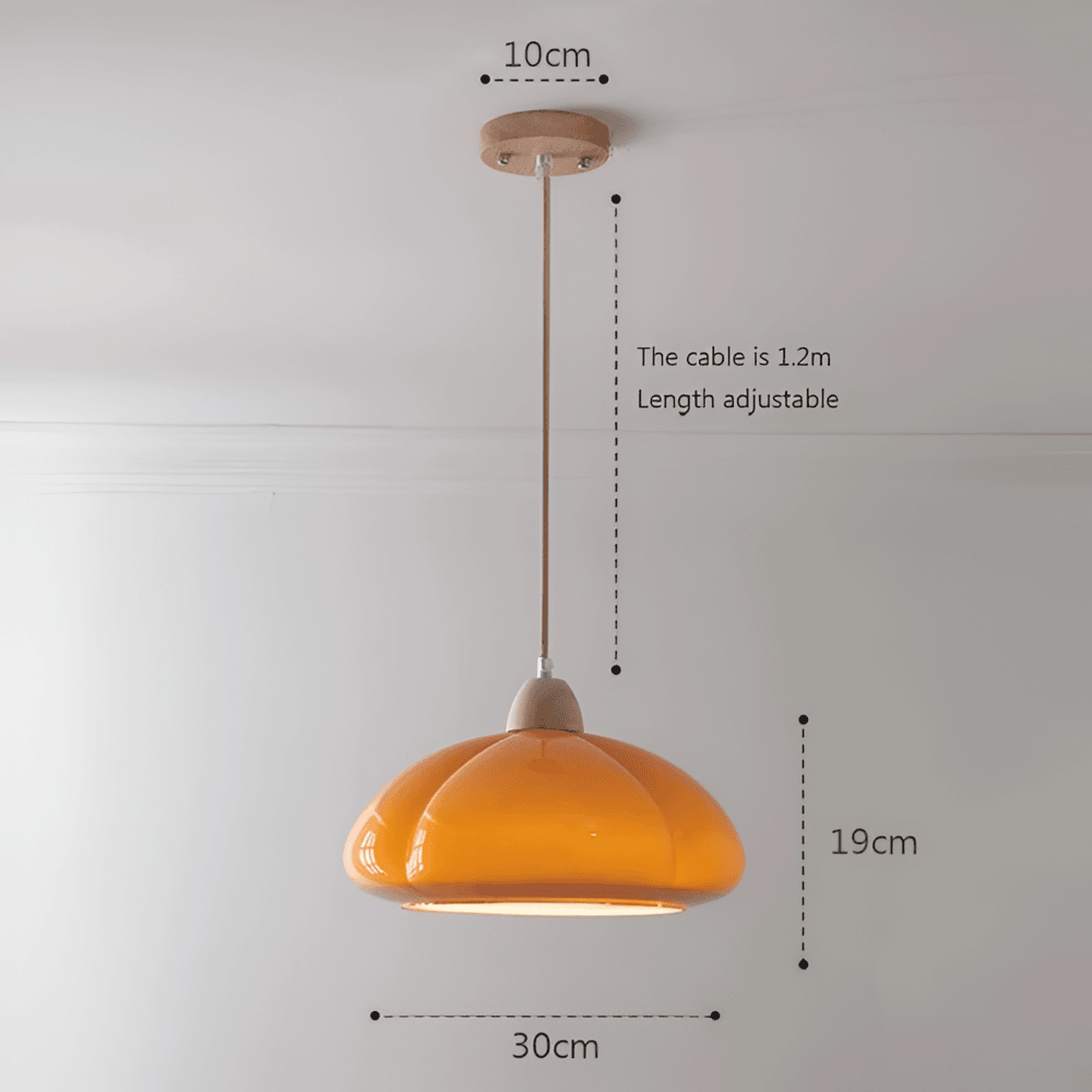 Retro lampa wisząca ze szkła i drewna do salonu