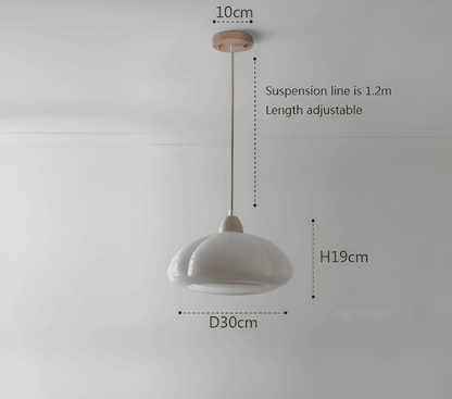 Retro lampa wisząca ze szkła i drewna do salonu