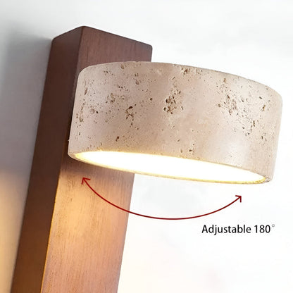Trawertynowa lampa ścienna LED z drewnem do salonu