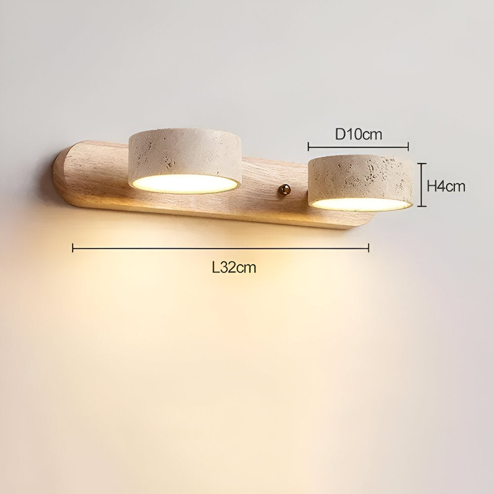 Trawertynowa lampa ścienna LED z drewnem do salonu
