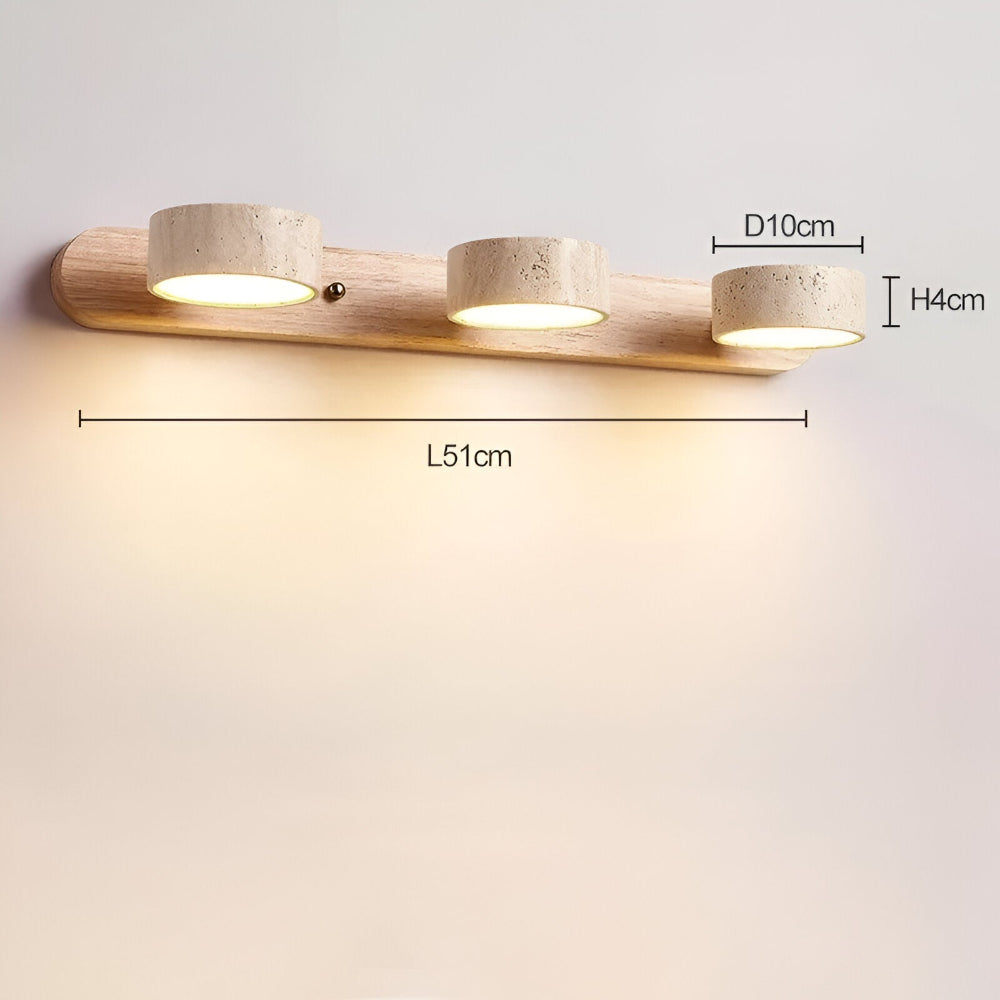 Trawertynowa lampa ścienna LED z drewnem do salonu