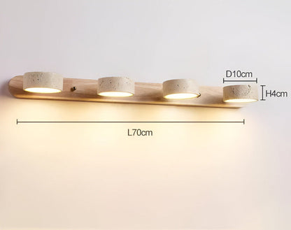 Trawertynowa lampa ścienna LED z drewnem do salonu
