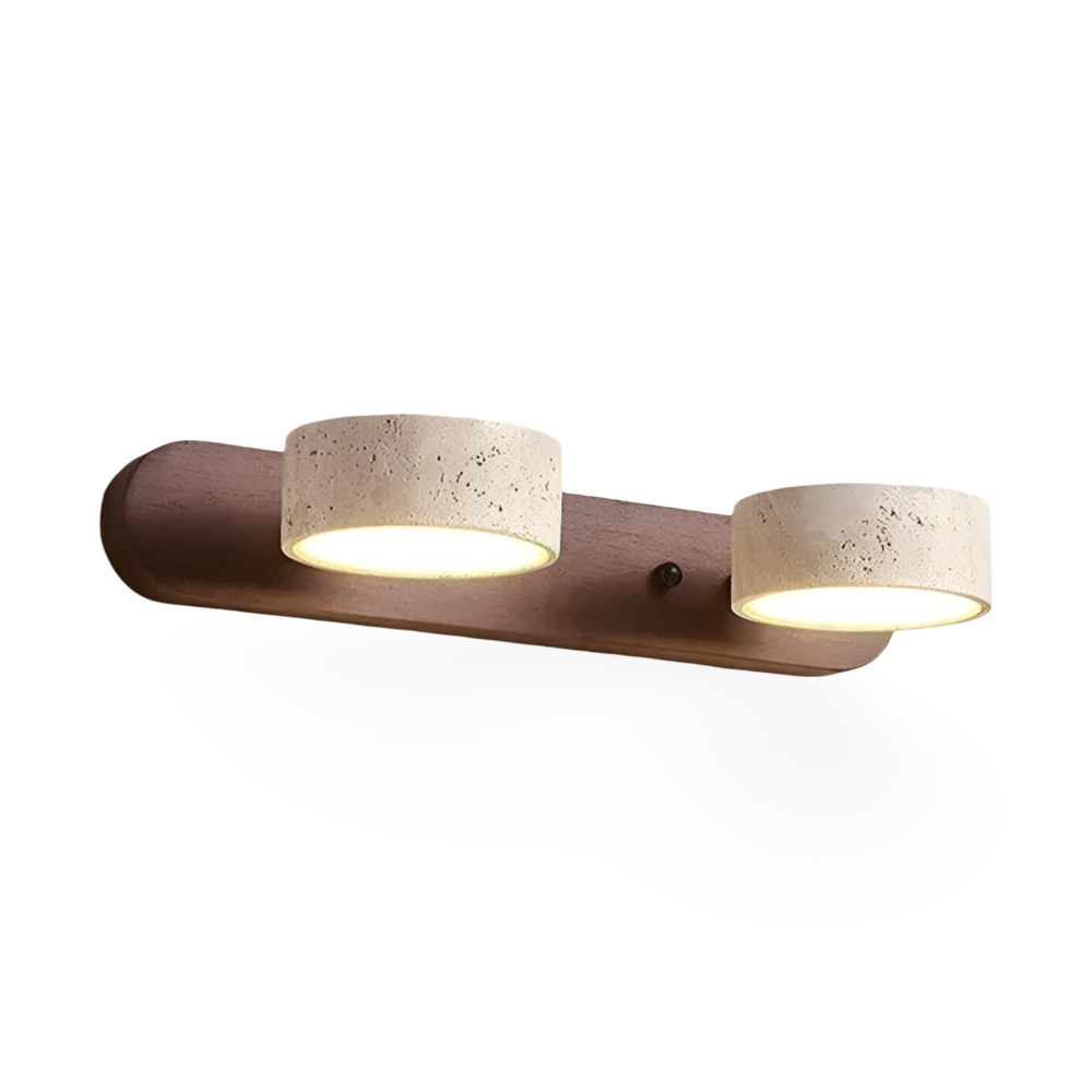 Trawertynowa lampa ścienna LED z drewnem do salonu