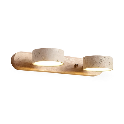Trawertynowa lampa ścienna LED z drewnem do salonu
